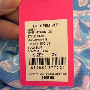 Lilly Pulitzer Boca Blue Maxi Dress with Pink Accents XS
